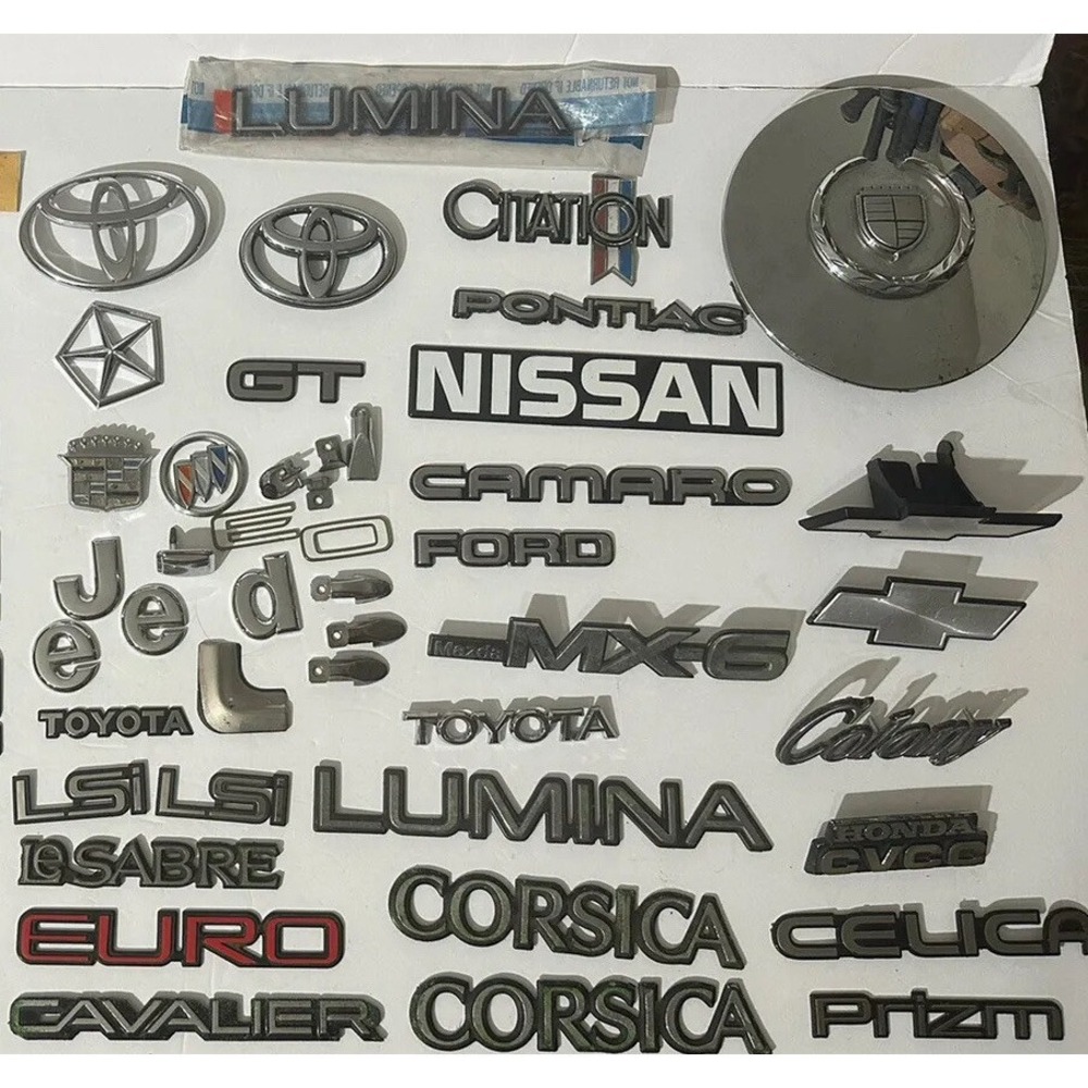Lot of 40 + Vintage Car Emblems Collection Buick Chevrolet‎ Toyota Camaro Nissan